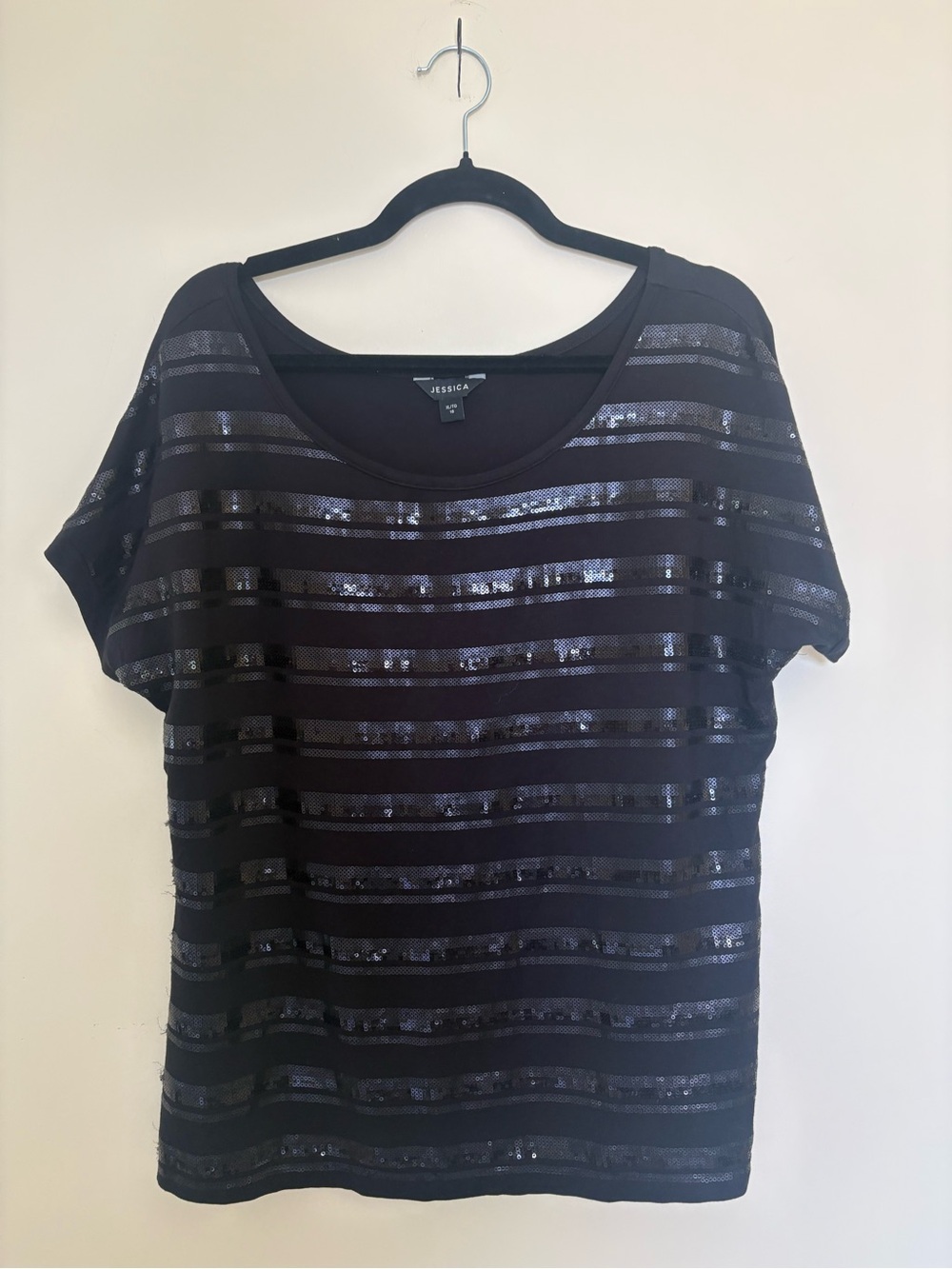 Jessica Black  Dressy Sequin Stripe Short Sleeve Top XL or 18